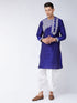 Vastramay Men's Blue And White Silk Blend Kurta and Dhoti Set